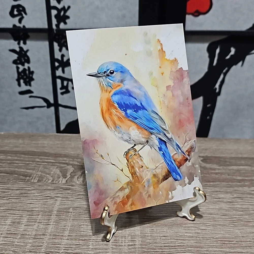 4x6 Eastern Bluebird‎ Watercolor Oil Painting Art Print - Picture 6 of 6